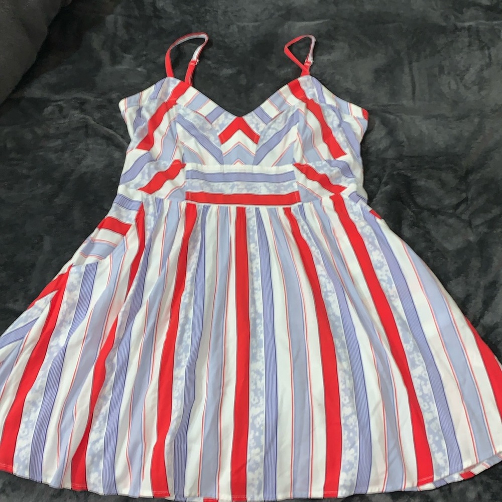 Express spaghetti strap, summer, red, white, and blue striped dress size large
